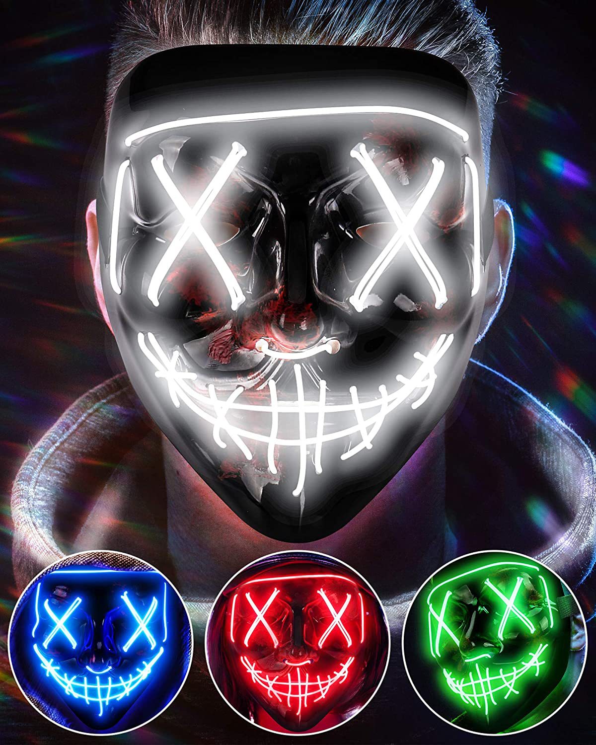 Wireless Scary Glowing Mask LE - Led Purge Mask Halloween ulasan dan harga
