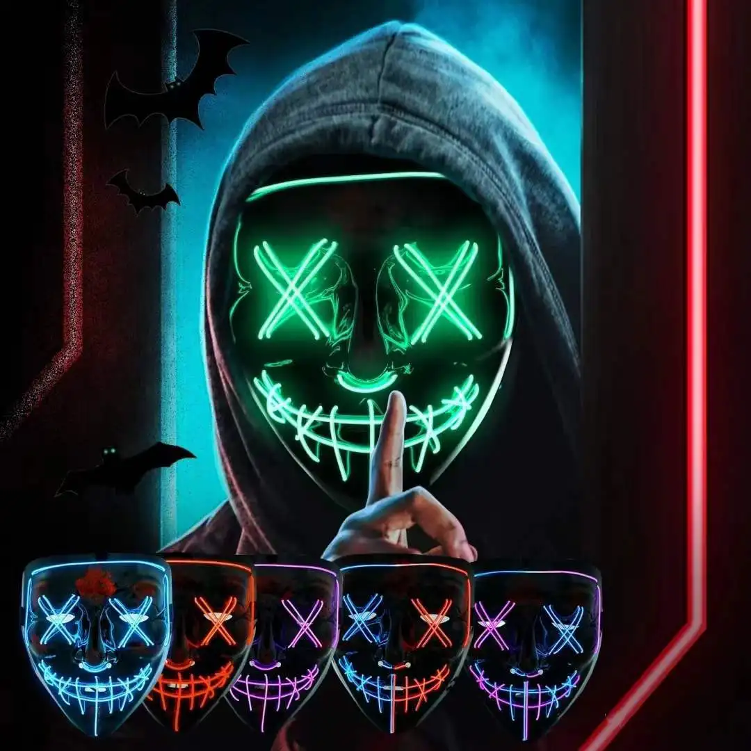 Wireless Scary Glowing Mask LE - Led Purge Mask Halloween ulasan dan harga