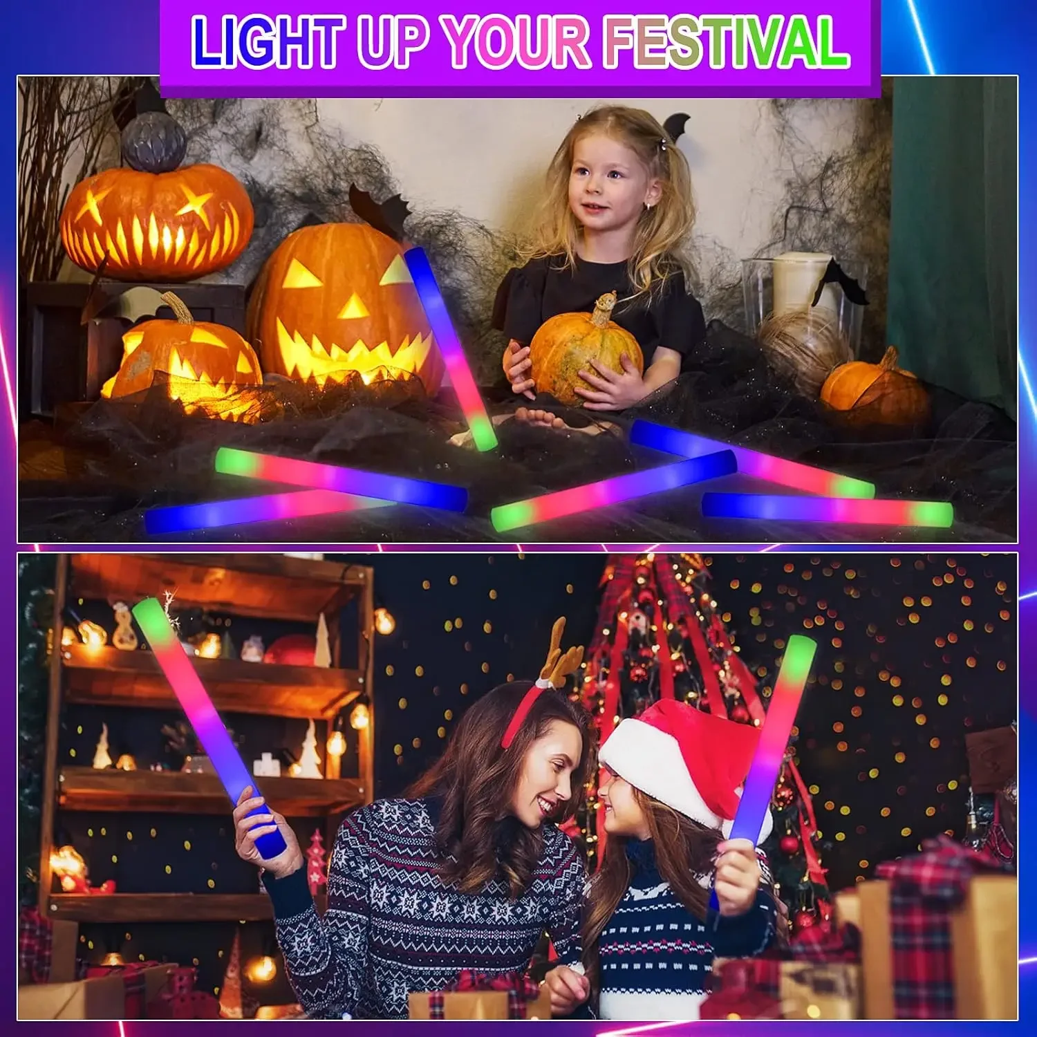 50PCS Led Foam Glow Sticks Chr - Flashing Led Foam Sticks Party ulasan dan harga