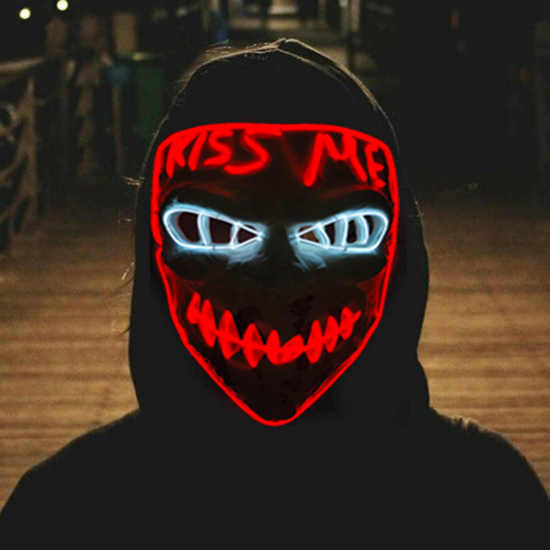 Glowing Cosplay EL Wire neon M - Led Purge Mask Halloween ulasan dan harga
